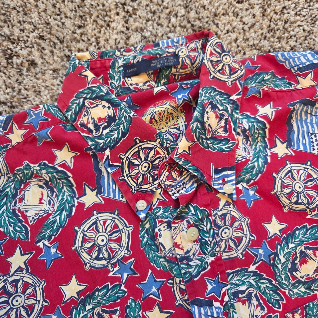 Vintage Americas Cup 1995 Short Sleeve Shirt Mens Large Red Bd Baggies Cotton